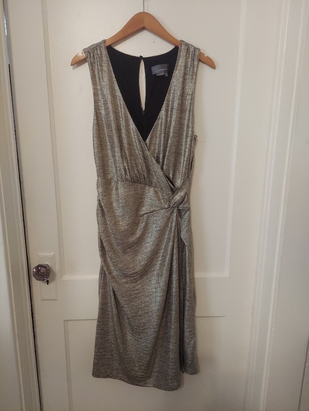 Anthropologie Kari Metallic Dress Womens Medium Gold Midi Cocktail Event Party